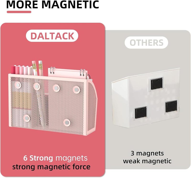 DALTACK Magnetic Pencil Holder Shelf for the Whiteboard 3-Grid Mesh Pen Refrigerator Organizer Locker Accessories Home,School and Office,Pink (3-GridPink) - Image 5